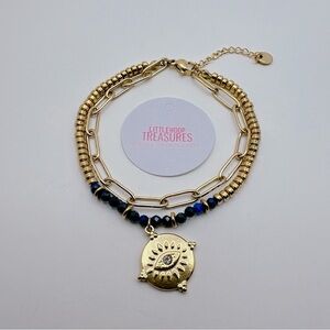 Natural stone Stacking bracelet with evil eye pendant